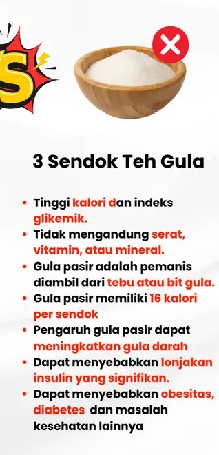 3 sendok teh gula pasir